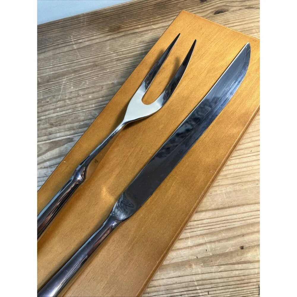 Gourmet Buffet 2 Piece Fork Knife Stainless Steel Carving Set In Walnut Wood Box